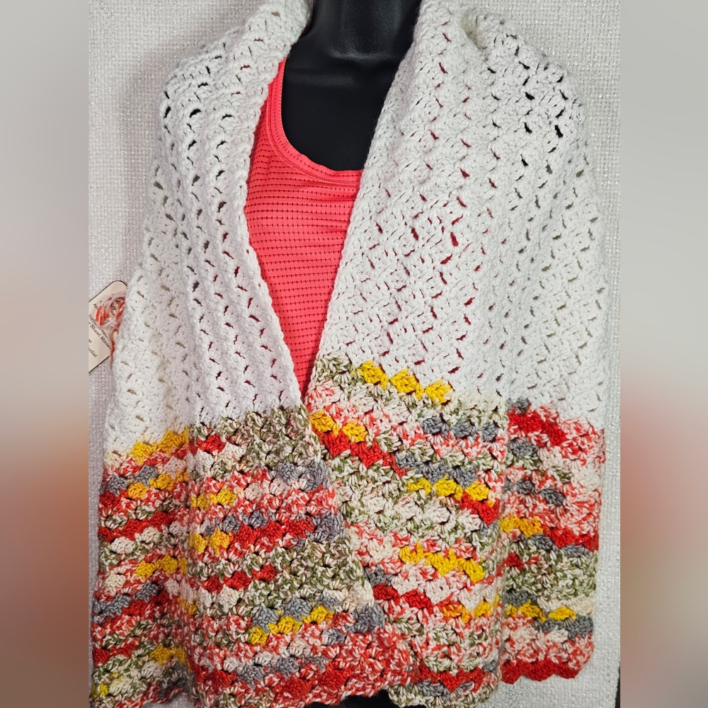 Handmade Crochet Shawl Wrap – Cozy Multicolor Artisan Knit – New
